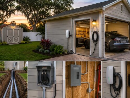 EV charging installation at sunset